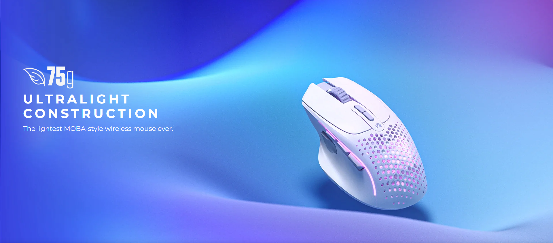 A large marketing image providing additional information about the product Glorious Model I 2 Ergonomic Wireless Gaming Mouse - Matte White - Additional alt info not provided